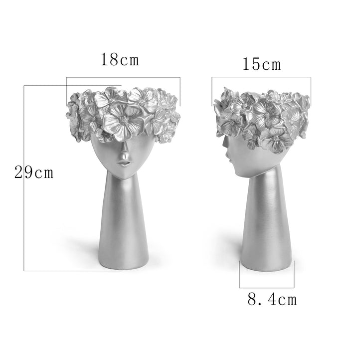 Silver flowerpot home resin ornaments