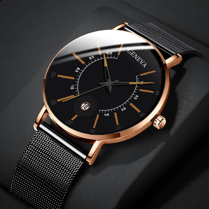 Relojes para hombre, reloj de negocios de lujo a la moda para hombre, reloj de pulsera de cuarzo con correa de malla de acero inoxidable ultrafino, reloj para hombre