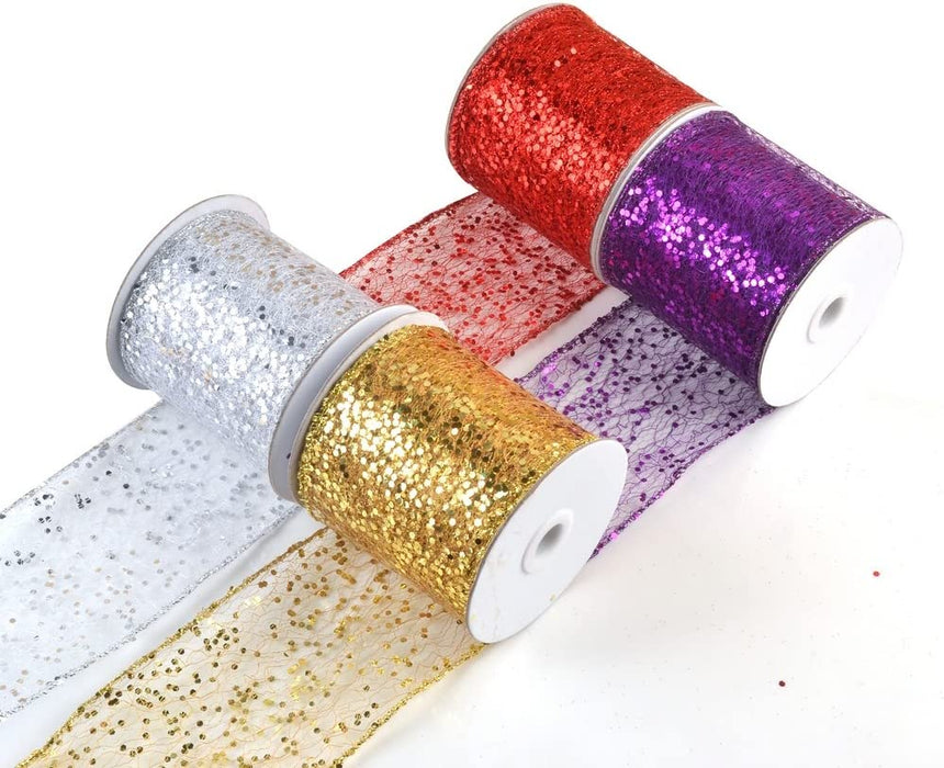 eZthings® Decorative Designer Sparkly Sheer Fabric Ribbons for Party Decor and Gift Baskets (10 Yard, Silver(3.5" Width)) - eZthings USA WE SORT ALL THE CRAZIEST GADGETS, GIZMOS, TOYS & TECHNOLOGY, SO YOU DON'T HAVE TO.