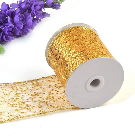 eZthings® Decorative Designer Sparkly Sheer Fabric Ribbons for Party Decor and Gift Baskets (10 Yard, Gold(3.5" Width)) - eZthings USA WE SORT ALL THE CRAZIEST GADGETS, GIZMOS, TOYS & TECHNOLOGY, SO YOU DON'T HAVE TO.