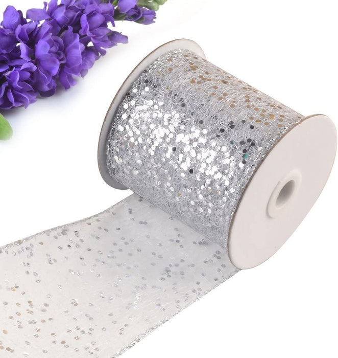 eZthings® Decorative Designer Sparkly Sheer Fabric Ribbons for Party Decor and Gift Baskets (10 Yard, Silver(3.5" Width)) - eZthings USA WE SORT ALL THE CRAZIEST GADGETS, GIZMOS, TOYS & TECHNOLOGY, SO YOU DON'T HAVE TO.