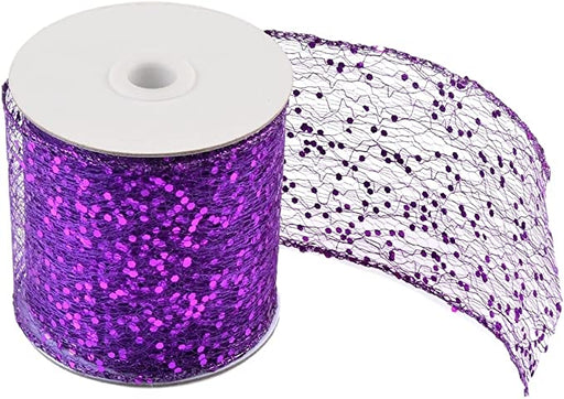 Decorative Designer Sparkly Sheer Fabric Ribbons for Party Decor and Gift Baskets (10 Yard, Purple(3.5" Width)) - eZthings USA WE SORT ALL THE CRAZIEST GADGETS, GIZMOS, TOYS & TECHNOLOGY, SO YOU DON'T HAVE TO.
