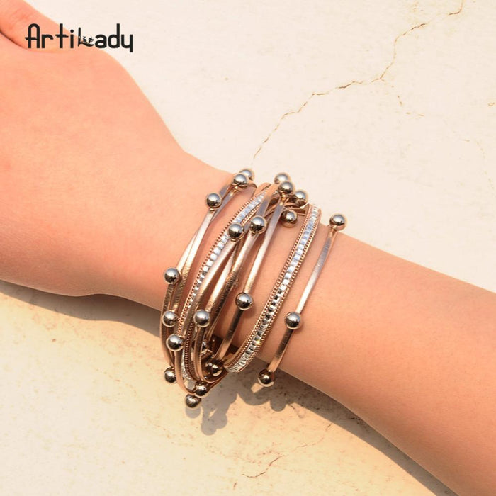 Artilady wrap leather bangle bracelet beads charms jewelry