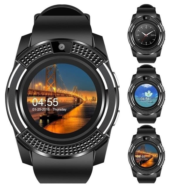 Reloj inteligente V8 hombres Bluetooth relojes deportivos mujeres señoras Rel gio Smartwatch con cámara ranura para tarjeta Sim teléfono Android