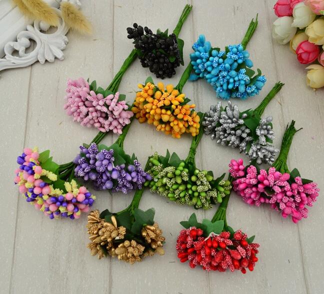 12 pcs stamen sugar handmade artificial flowers Cheap wedding decoration diy wreath needlework Gift box scrapbooking fake flower