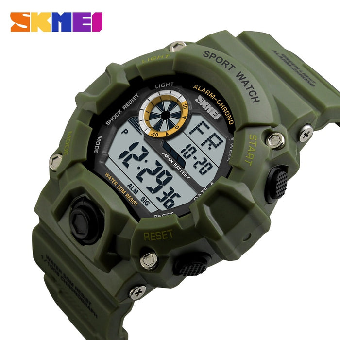 SKMEI 1019 Outdoor Sport Watch Men Alarm Clock 5Bar Waterproof Military Watches LED Display Shock Digital Watch Reloj Hombre