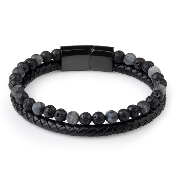 Pulseras de piedra natural Pulsera trenzada de cuero genuino Cierre magnético de acero inoxidable negro Brazaletes de cuentas de ojo de tigre Joyería para hombres 