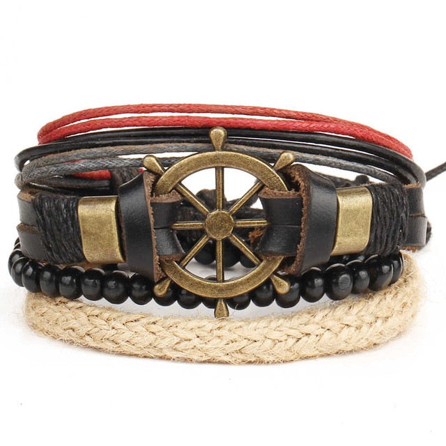 Punk Leather Bracelet Lucky Spade Straight Flush Poker Handmade Charm Bracelet Men Friendship homme Jewelry