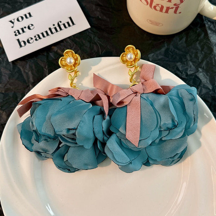 Handmade fabric flower earrings for women