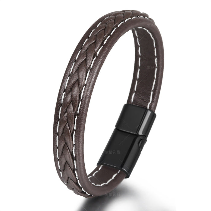 Men's Bracelet Leather Handmade Original Niche Couple Simple Woven Leather Alloy Bracelet