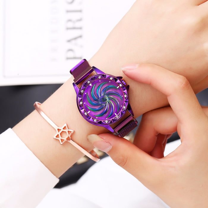 Reloj giratorio con hebilla magnética para mujer, reloj de cuarzo de acero inoxidable de lujo para mujer, reloj femenino 