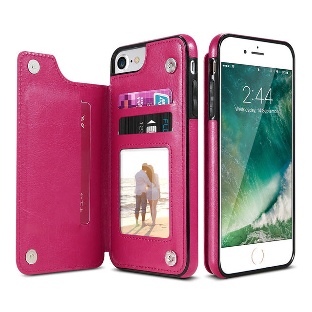 Retro PU Leather Case For iPhone Multi Card Holders Phone Cases