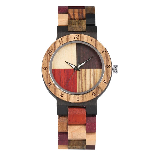 Reloj de cuarzo con esfera de patrón de madera Vintage para hombres y mujeres, reloj de pulsera de madera colorido, elegante reloj de pulsera de madera Natural para parejas 