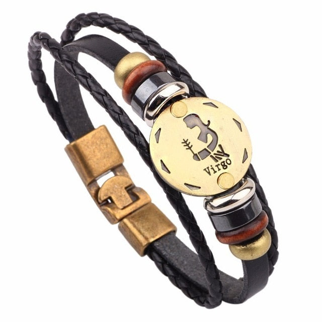 12 Horóscopo Pulsera de cuero Hombres Joyería Vintage Retro Charm Pulsera Joyería masculina 8.2