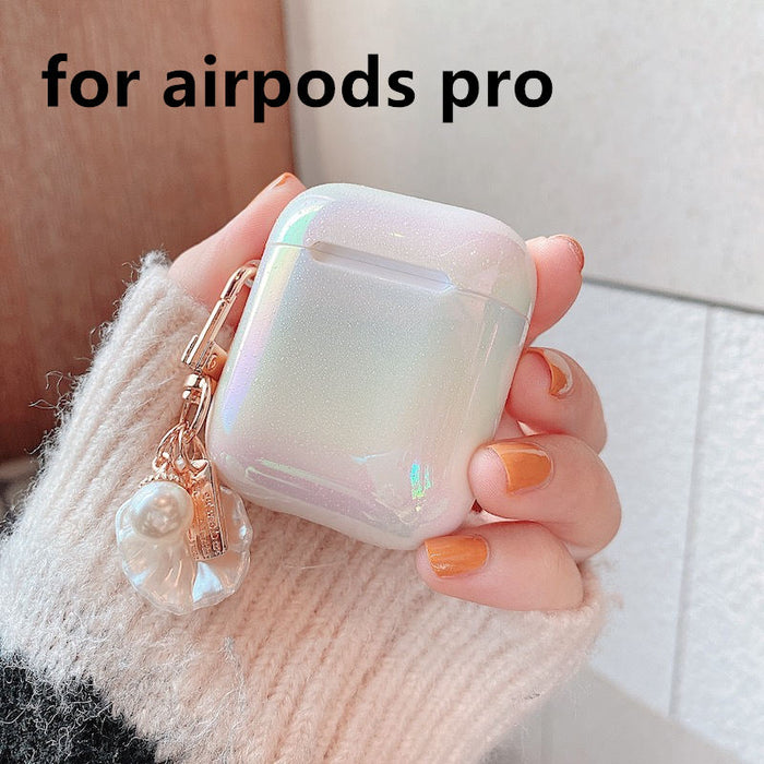 eThings 3D Love Pearl Shell Llavero Gota de agua Rainbow Estuche rígido para auriculares para Apple Airpods 1 2 3 Pro Funda para auriculares inalámbricos 