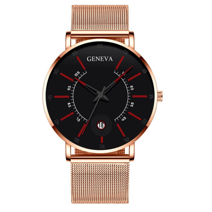 Relojes para hombre, reloj de negocios de lujo a la moda para hombre, reloj de pulsera de cuarzo con correa de malla de acero inoxidable ultrafino, reloj para hombre