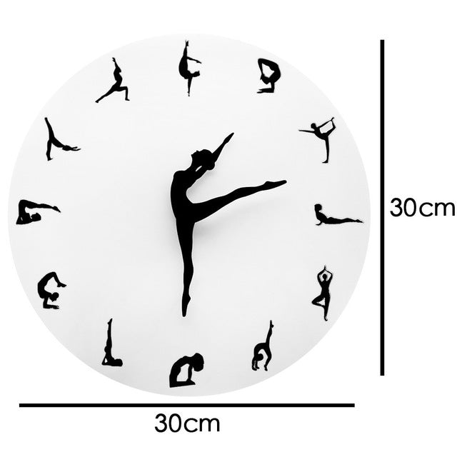 Reloj de pared con posturas de Yoga para gimnasio, Fitness, chica Flexible, reloj moderno silencioso, decoración del hogar, decoración de meditación, estudio de Yoga, regalo relajante