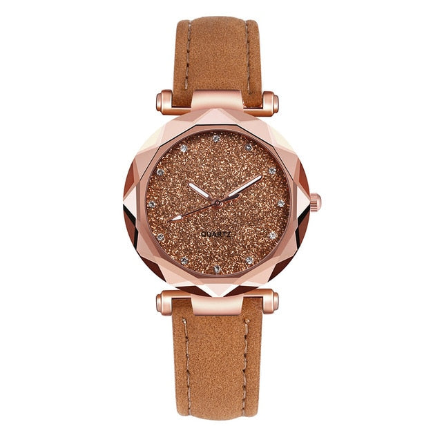 Ladies fashion Korean Rhinestone Rose Gold Quartz Watch Female Belt Watch Women's Watches Fashion Clock Watch Women Watches #A