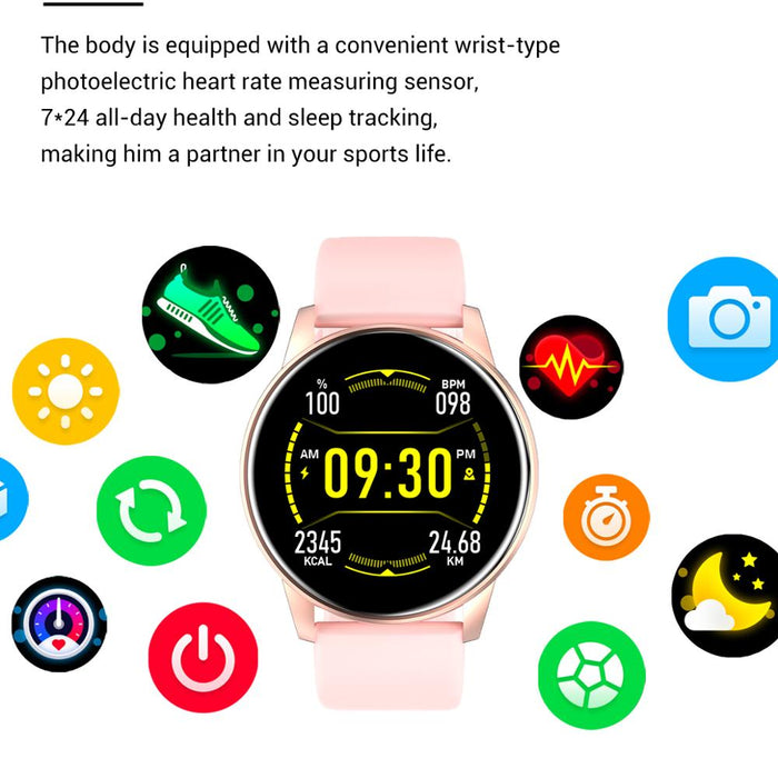 Reloj inteligente eThings para mujer, pronóstico del tiempo en tiempo Real, rastreador de actividad, Monitor de ritmo cardíaco, reloj inteligente deportivo para mujer, hombre para Android IOS