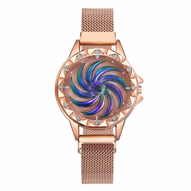 Reloj giratorio con hebilla magnética para mujer, reloj de cuarzo de acero inoxidable de lujo para mujer, reloj femenino 