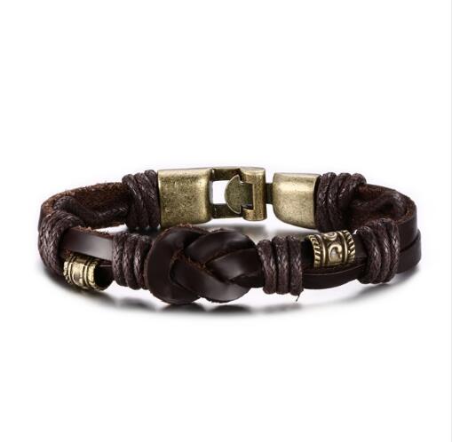 Vnox Leather Bracelet Bronze alloy Buckle Easy Hook For Men