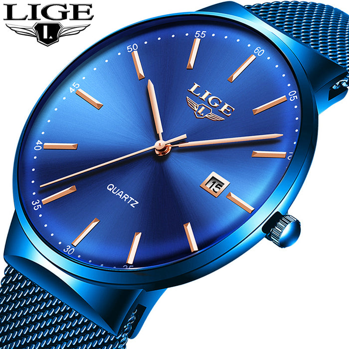 LIGE New Cool Ultra-Thin Waterproof Mesh Strap Watch