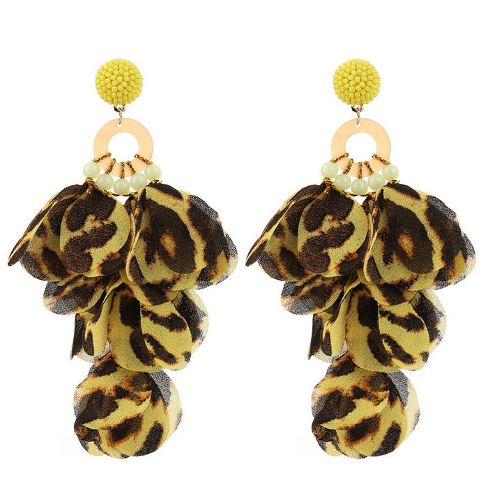 Pendientes de borlas con estampado de leopardo floral de tela hechos a mano