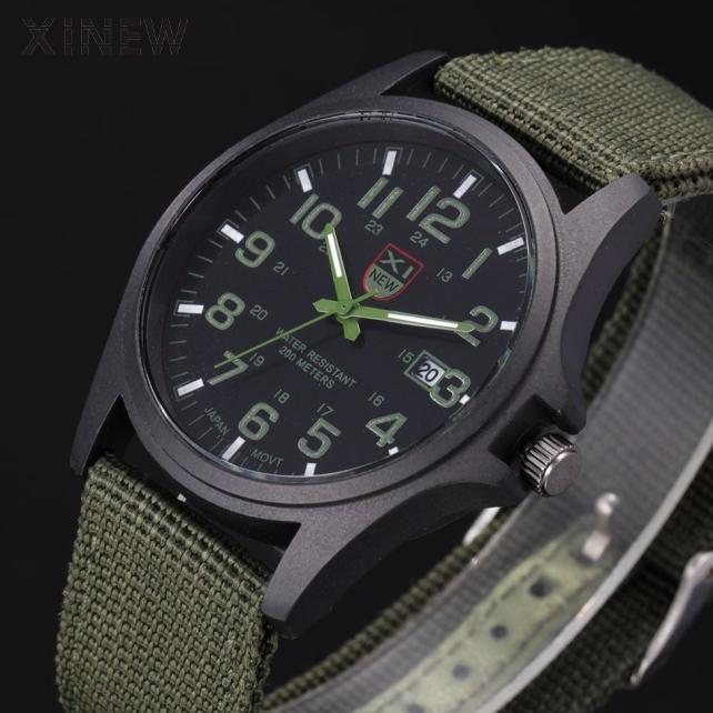 XINEW marca al aire libre para hombre fecha acero inoxidable militar deportes analógico cuarzo ejército reloj de pulsera