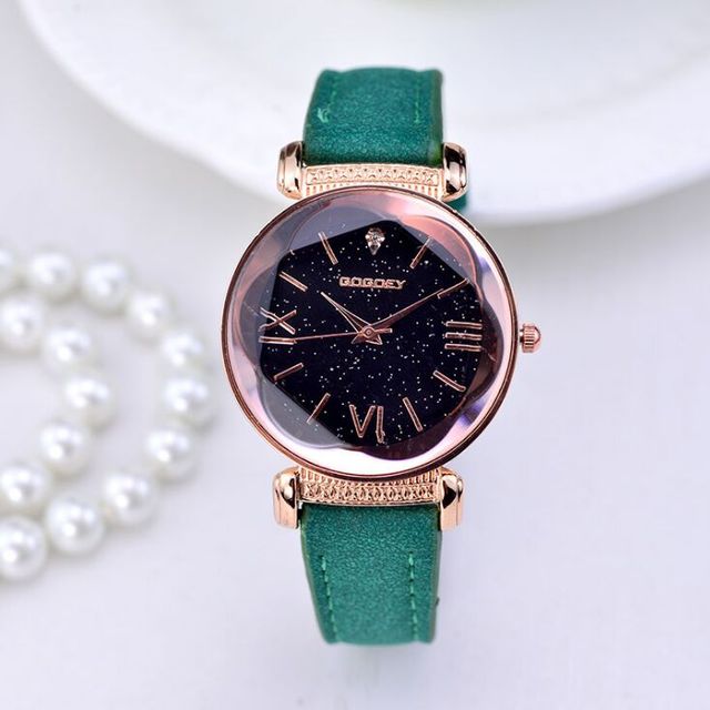 Gogoey marca oro rosa relojes de cuero mujeres señoras vestido casual reloj de pulsera de cuarzo reloj mujer go4417 