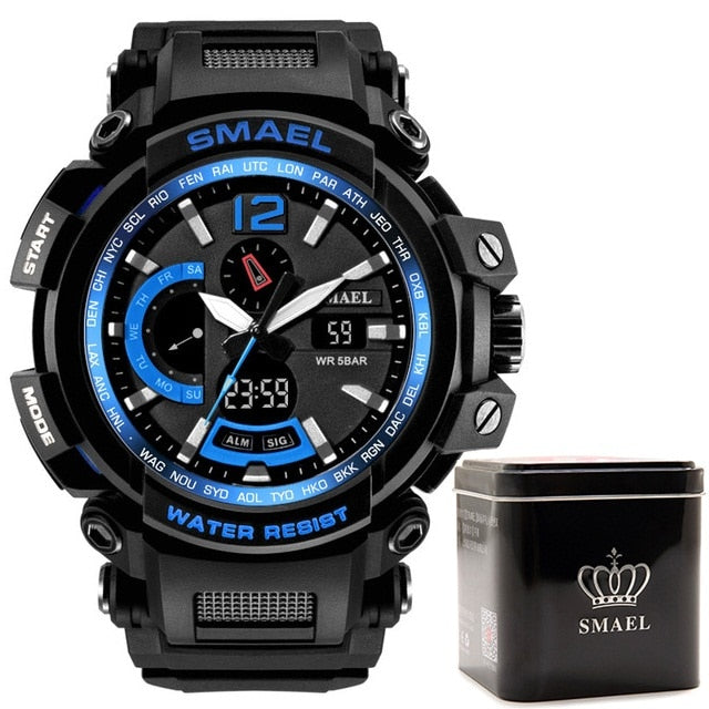 SMAEL 1702, reloj deportivo de lujo de la mejor marca, relojes digitales para hombre, 5bar, relojes de pulsera militares resistentes al agua con pantalla Dual, reloj Masculino