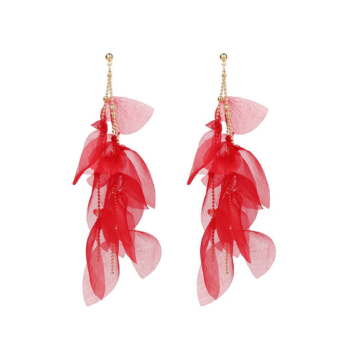 Girl's heart temperament tassel fabric earrings handmade fashionable niche design sense long fairy earrings for women