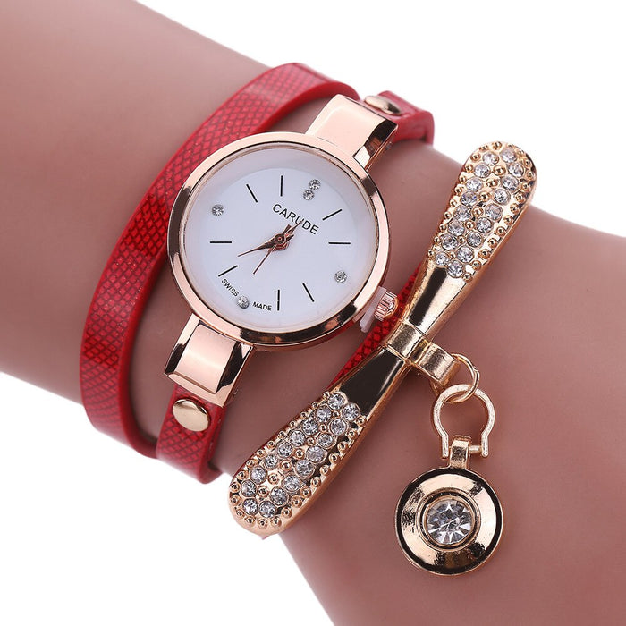 Relojes de mujer, reloj de pulsera informal, reloj de mujer con banda de cuero, reloj de cuarzo analógico con diamantes de imitación, reloj femenino