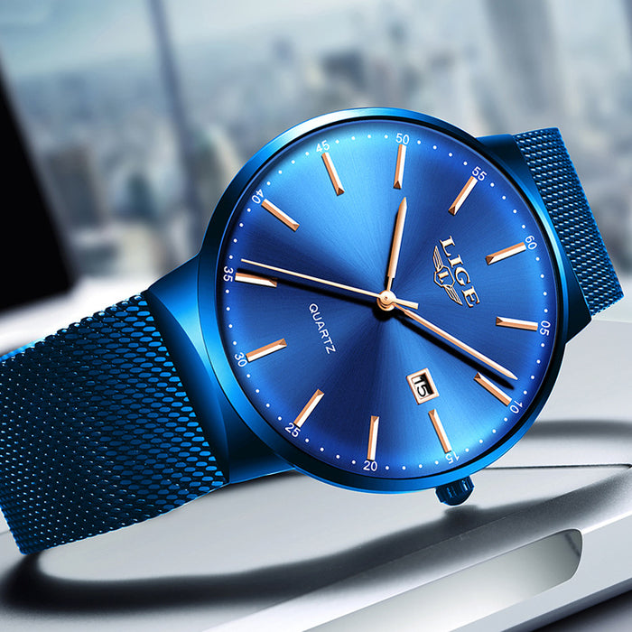 LIGE New Cool Ultra-Thin Waterproof Mesh Strap Watch