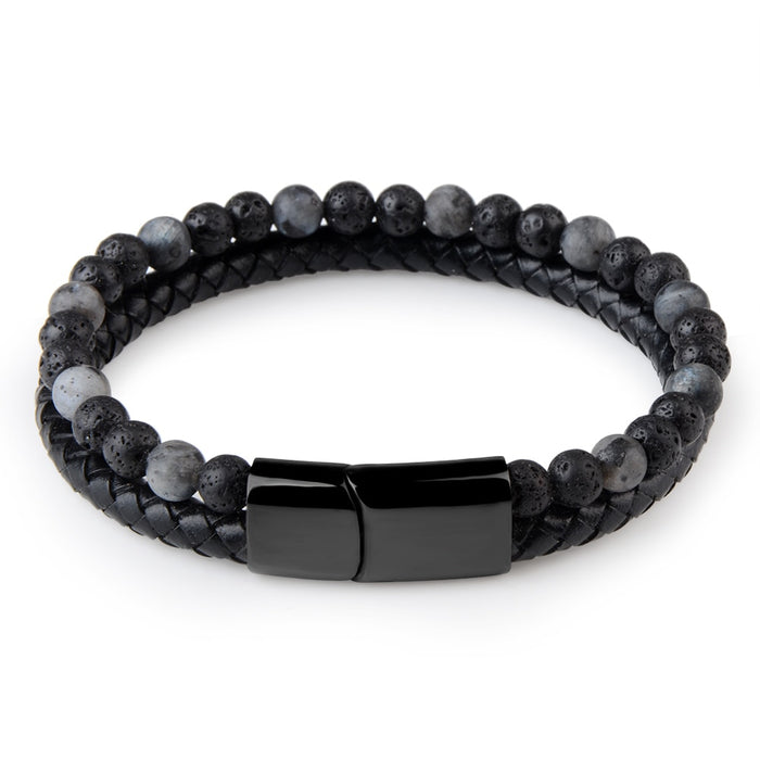 Pulseras de piedra natural Pulsera trenzada de cuero genuino Cierre magnético de acero inoxidable negro Brazaletes de cuentas de ojo de tigre Joyería para hombres 