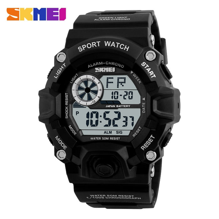 SKMEI 1019 Outdoor Sport Watch Men Alarm Clock 5Bar Waterproof Military Watches LED Display Shock Digital Watch Reloj Hombre