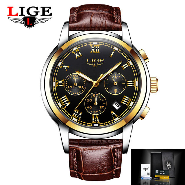 Lige Casual Fashion Trend Business Reloj con cinturón Impermeable Reloj Luminoso multifunción para Hombres 