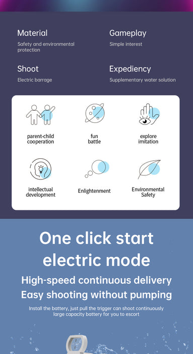 Pistola de agua eléctrica de doble tubo, juego de agua al aire libre y juguete de guerra