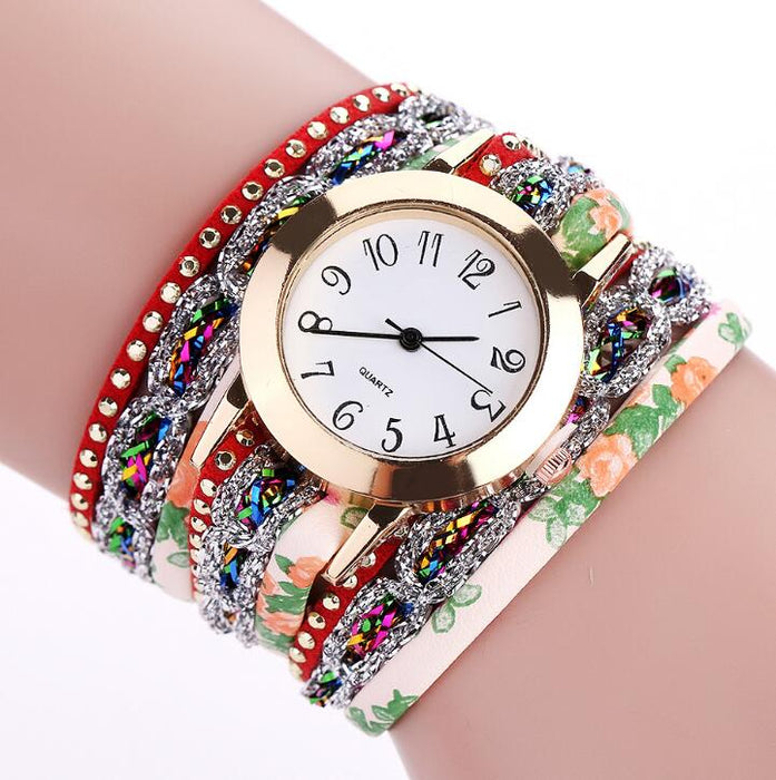 Top Brand Luxury Watches Women Flower Popular Quartz Diamond Leather Bracelet Watch Female Ladies Gemstone Dress Wristwatch