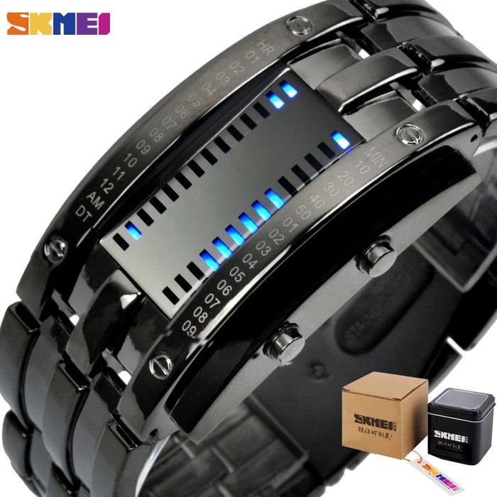 Reloj deportivo SKMEI 0926 creativo de moda para hombre, correa de acero inoxidable, relojes con pantalla LED, reloj Digital resistente al agua 5Bar, reloj para hombre 