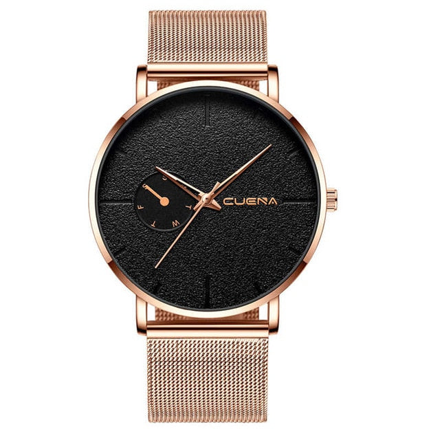 CUENA, reloj con correa de acero inoxidable de malla deportiva a la moda para hombre, reloj de cuarzo de lujo de marca superior, reloj informal para hombre