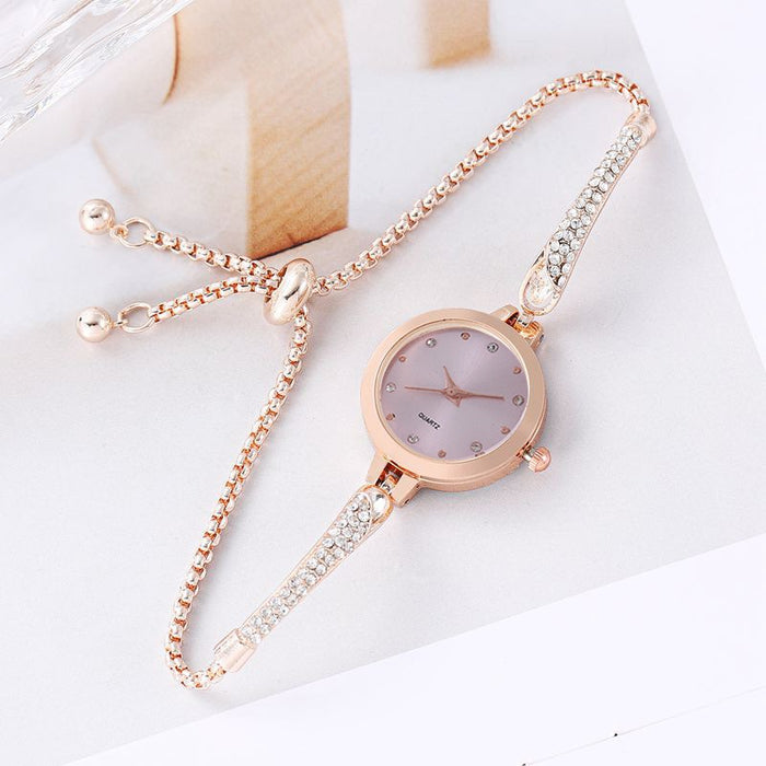 Reloj para niña INS con incrustaciones de diamantes de moda. Reloj de pulsera para mujer con decoración de esfera de temperamento de estilo académico