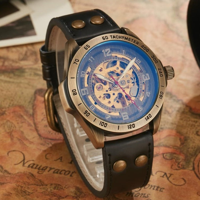 SHENHUA Reloj mecánico completamente automático antiguo ahuecado a la moda para hombre