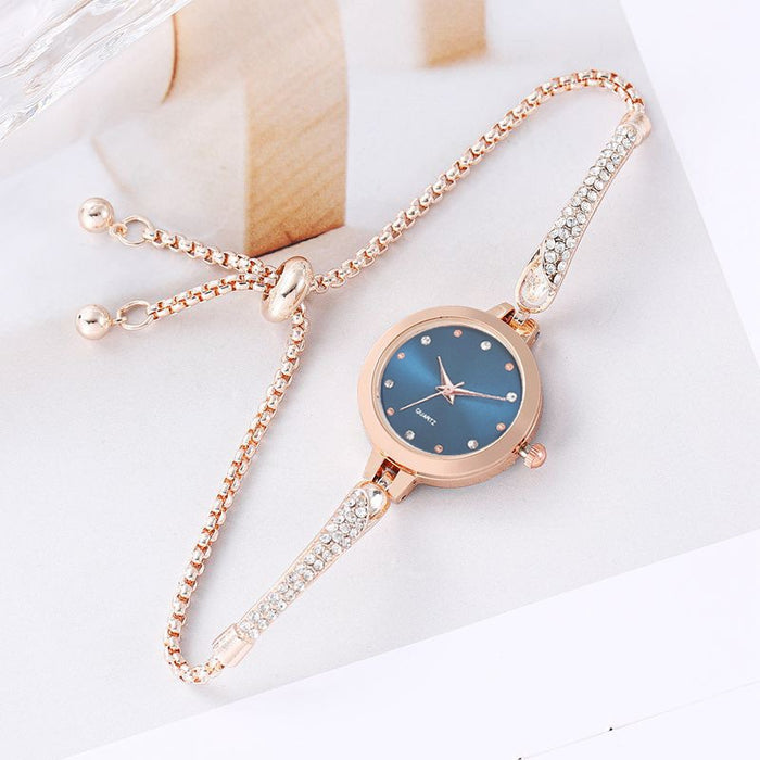 Girls' Watch Fashionable Diamond Inlaid INS. Academic Style Temperament Dial Decoration Lazy Pull Women's Bracelet Watch