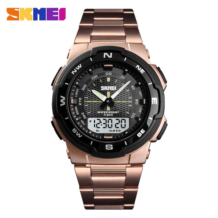 Reloj SKMEI 1370 para hombre, relojes deportivos de cuarzo a la moda, relojes con correa de acero inoxidable para hombre, relojes de pulsera impermeables de negocios de lujo de primeras marcas