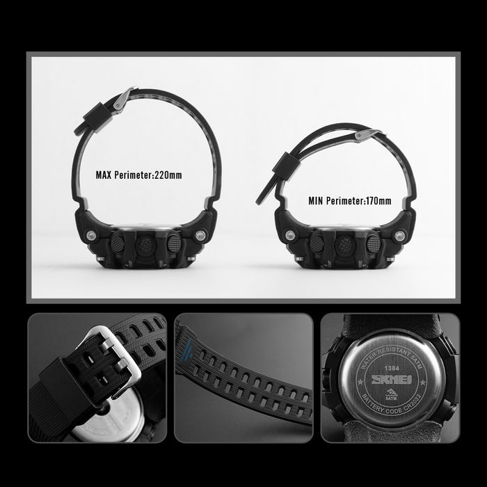 SKMEI 1384 Cronómetro de cuenta regresiva Reloj deportivo Relojes para hombre Reloj de pulsera de lujo para hombre Reloj LED electrónico digital resistente al agua