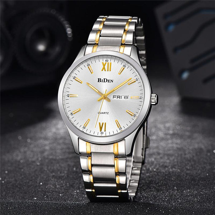 BIDEN Reloj de pulsera de lujo para hombre, correa de acero, relojes de cuarzo de negocios para hombre 0032