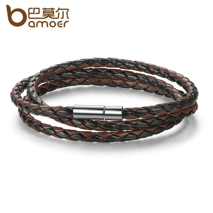 BAMOER Pulsera de Cuero para Hombre Trendy con Cierre magnético PI0063-5 