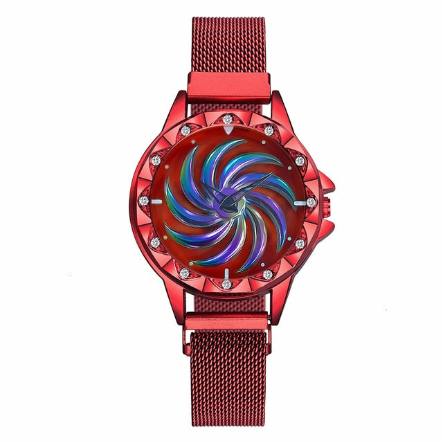 Reloj giratorio con hebilla magnética para mujer, reloj de cuarzo de acero inoxidable de lujo para mujer, reloj femenino 