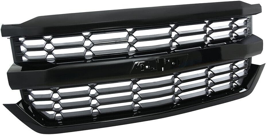 Front Bumper Upper Grille Grill Compatible with Chevrolet Silverado 1500 2016-2018 (Black)