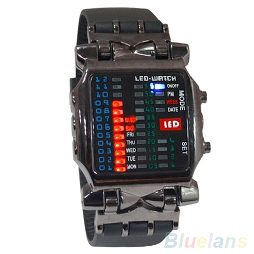 Cool Business Hot Brand Luxury Unisex Binary LED Digital Date Square Dial Casual Sport Plastic Band Wrist Watch